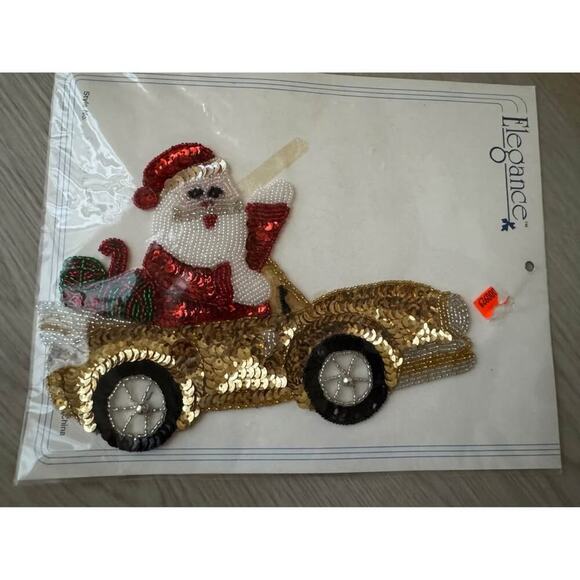 Elegance Other - New Vintage Large Christmas Santa Sports Car Sequin Applique Patch